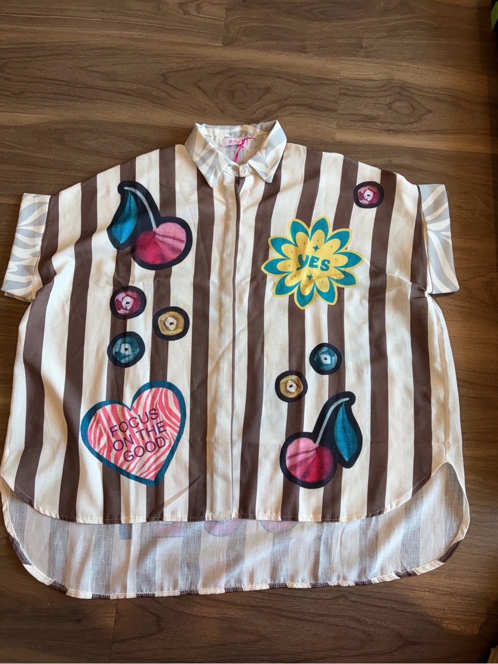 Brown & White Striped Embroidered Tunic Shirt - Picture 9 of 9
